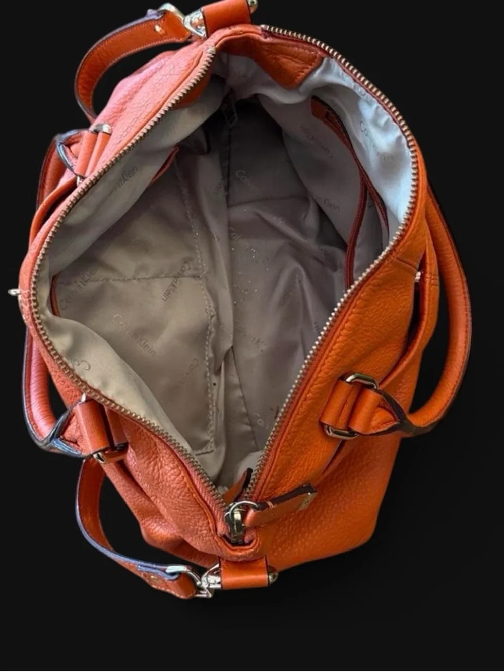 Calvin Klein Vibrant Orange Pebbled Leather Satchel
